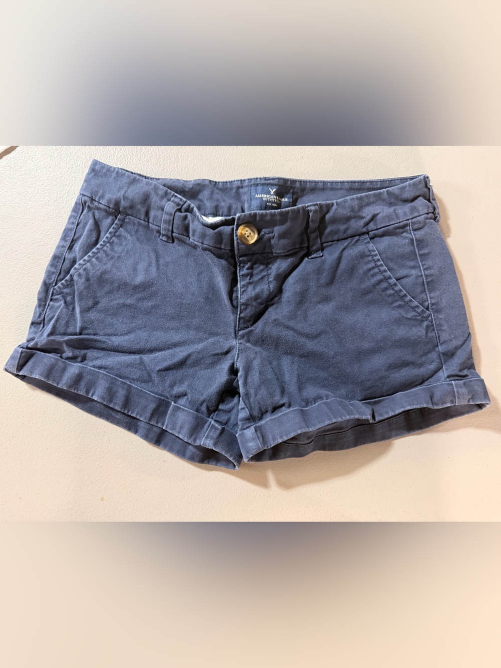 American Eagle Outfitters Navy Roll-Cuff Cotton Shorts